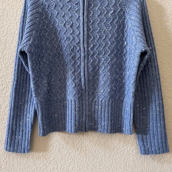 Vintage Icelandic Design Cardigan Sweater Speckle Cableknit Wool Classic Blue L - Picture 5 of 11